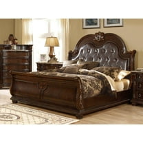 Dark Cherry Button Tufted Sleigh Cal King Bed B9505 Mcferran Classic Traditional