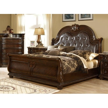 Dark Cherry Button Tufted Sleigh Cal King Bed B9505 Mcferran Classic Traditional