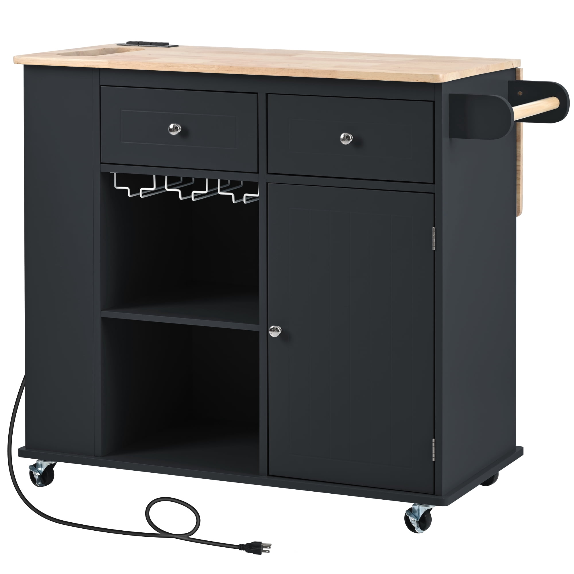 Homy Casa Kitchen Serving Cart with Power Outlet, Wine Rack & Storage Shelves, Rolling Serving Cart