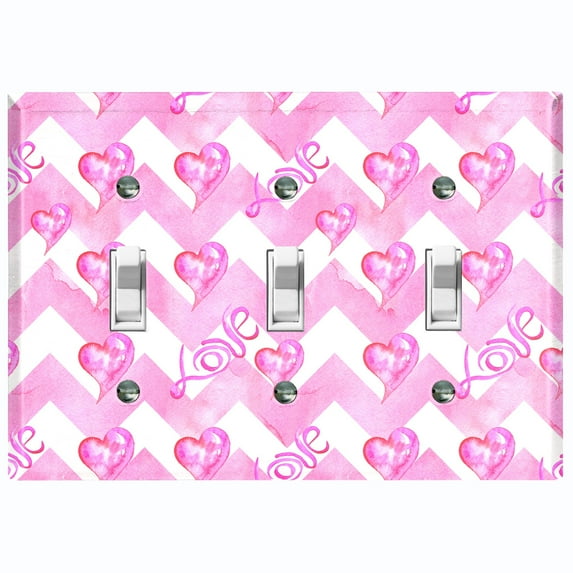 Metal Light Switch Plate Cover Pink Chevron Love Hearts LOV011
