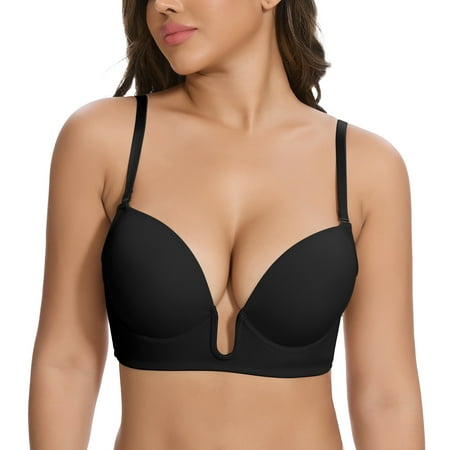 Joyshaper Women s Deep U Plunge Push Up Bra Low Cut Underwire Bra Seamless Low-Cut Bra For Dresses