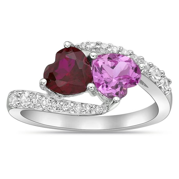 Brilliance 925 Sterling Silver Created Ruby, Created Pink Sapphire and Created White Sapphire Ring