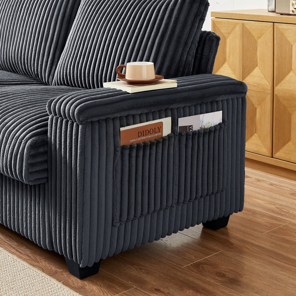 Hommoo 71" Corduroy 2-Seater Sofa with Storage and USB port, Modern Loveseat Sofa for Apartment, Home&Office, Dark Gray