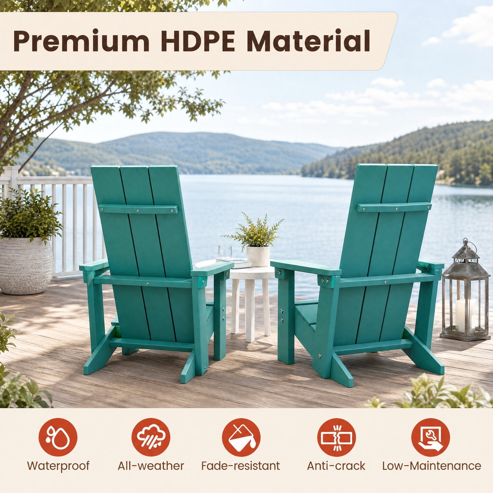 Furnibear Tall Outdoor Bar Stool Adirondack Chair with Ergonomic Backrest and Footrest for Backyard Patio Deck, Turquoise