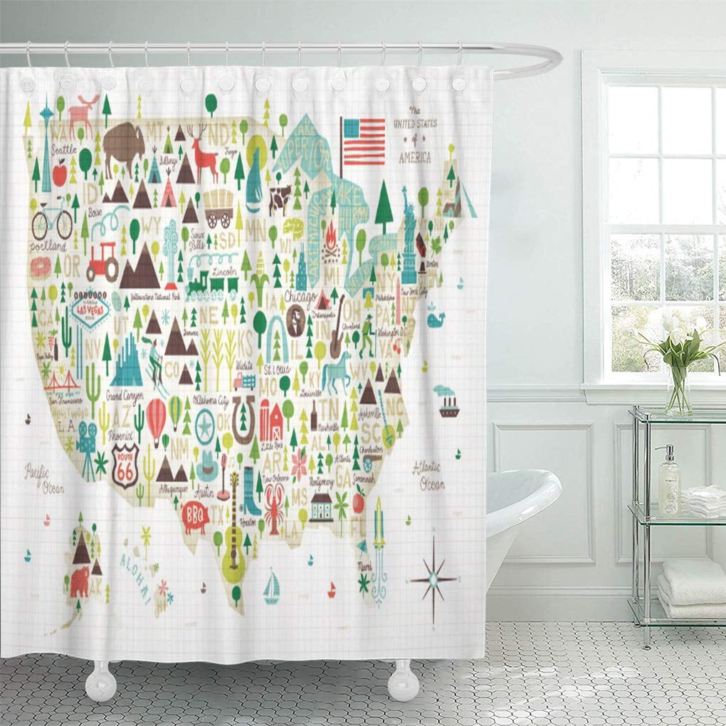 Libin United Map of The USA States America Cute Home Shower Curtain ...
