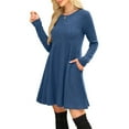 thumbnail image 5 of CIENVNSTG Dresses for Women Round-Neck Long Sleeve Going Out Dress Blue L, 5 of 5