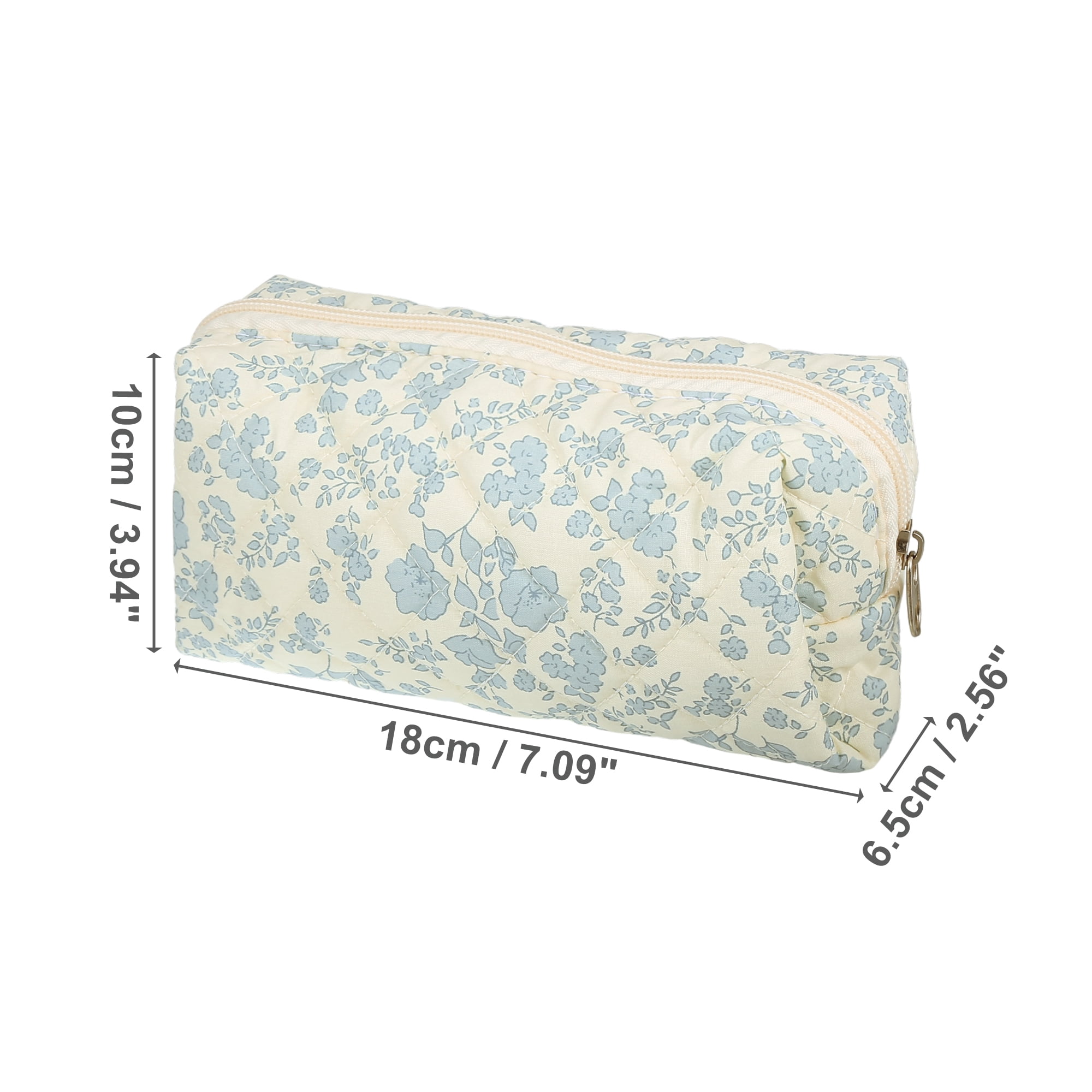 Unique Bargains 1 Pc Durable Small Quilted Makeup Bag White Blue