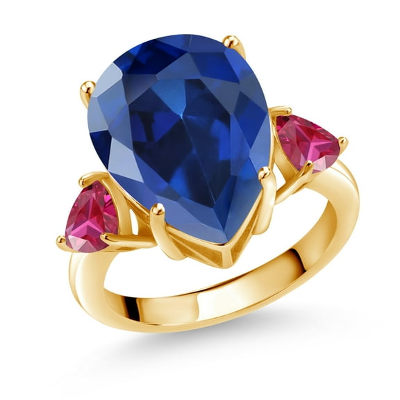 Gem Stone King 11.06 Ct Blue Created Sapphire Red Created Ruby 18K Yellow Gold Plated Silver Ring (Size 5)
