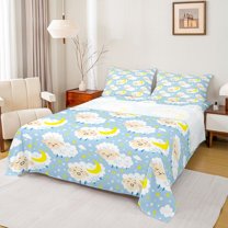 Feelyou Kawaii Sheep Animal Bed Sheets for Kids, Cute Star Moon Cloud King Sheets, Dreamy Cartoon Theme Sheet Set, Breathable Home Decor, 4-Piece