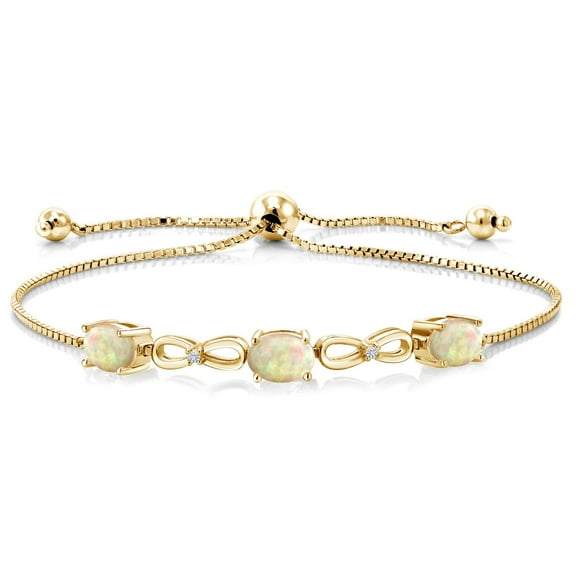 Gem Stone King 18K Yellow Gold Plated Silver Bracelet for Women Cabochon Ethiopian Opal Moissanite (1.55 Cttw)