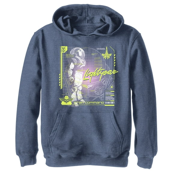 Boy's Lightyear Star Command Blueprint Pull Over Hoodie Navy Blue Heather X Large