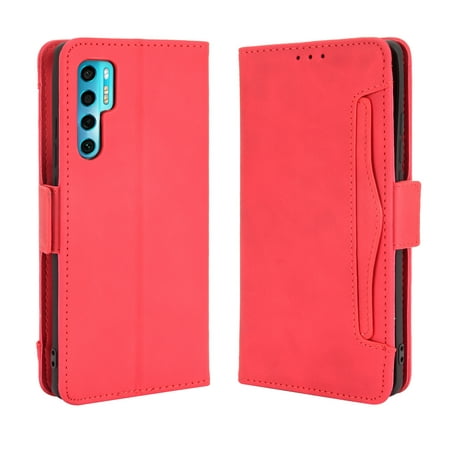 Case for TCL 20 Pro 5G Cover Adjustable Detachable Card Holder Magnetic closure Leather Wallet Case - Red