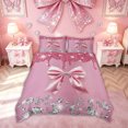 thumbnail image 3 of Meiyoeat Fashion Dripping Glitz Bow Duvet Cover Set for Women Girls, Pink Sparkle Diamond Bedding Full, Pink Reversible, 1 Duvet Cover and 2 Pillowcases (No Comforter), 3 of 6