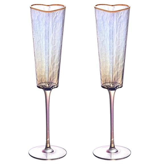 1Pair Love Heart Glass Goblet Practical Champagne Flute with Gold Edges High Stemmed Glasses Gold Rimmed Glasswares