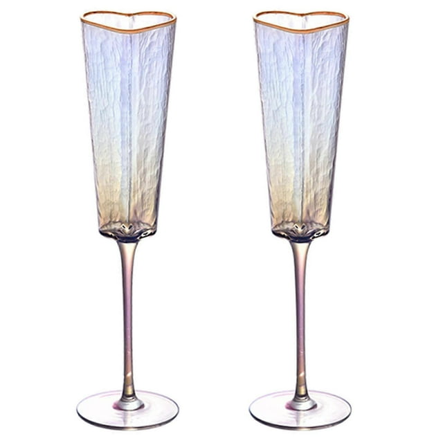 1Pair Love Heart Glass Goblet Practical Champagne Flute with Gold Edges High Stemmed Glasses Gold Rimmed Glasswares