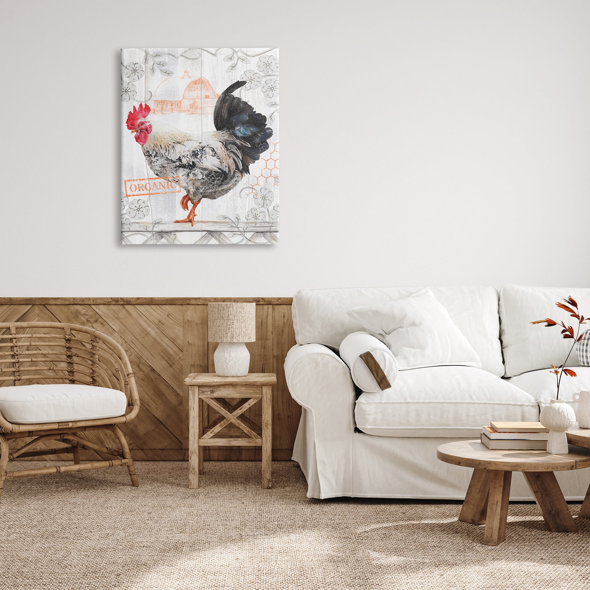 Stupell Industries Organic Pattern Rooster Animals & Insects Painting Gallery Wrapped Canvas Art Print Wall Art, 30 x 40
