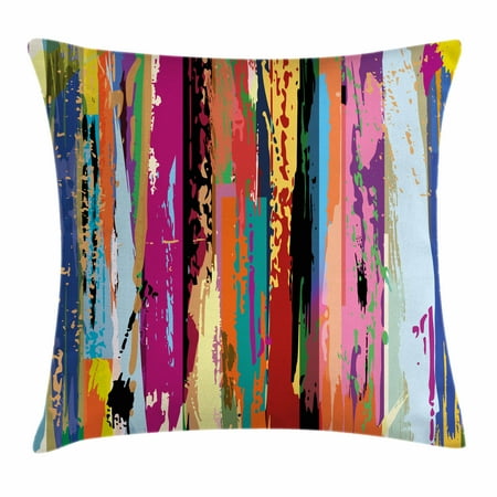 Rainbow Accents Single Abstract Throw Pillow Cushion Cover, Multicolored Expressionist Work of Art Vibrant Rainbow Design Tainted Pattern, Decorative Square Accent Pillow Case, 18 X 18 Inches, Multicolor, by Ambesonne ()