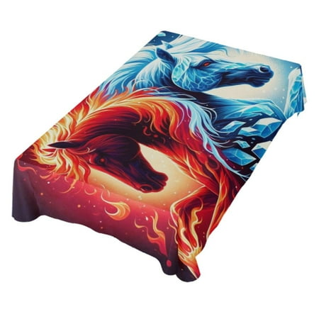 

JSTEL Horse Fire & Ice Table Cloth Rectangle 60 x 120 Inch Tablecloth Anti Wrinkle Table Cover for Dining Kitchen Parties