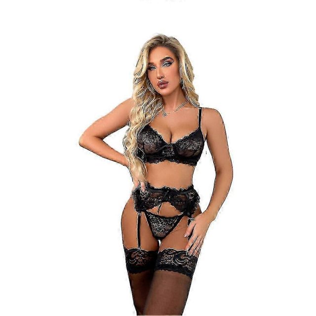 Lencería sexy europea y americana, conjunto de medias de liga para mujer, lencería sexy de tres piezas - Ya
