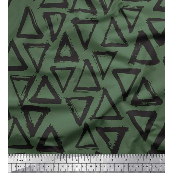 Soimoi Green Japan Crepe Satin Fabric Triangle Geometric Printed Fabric 1 Yard 42 Inch Wide
