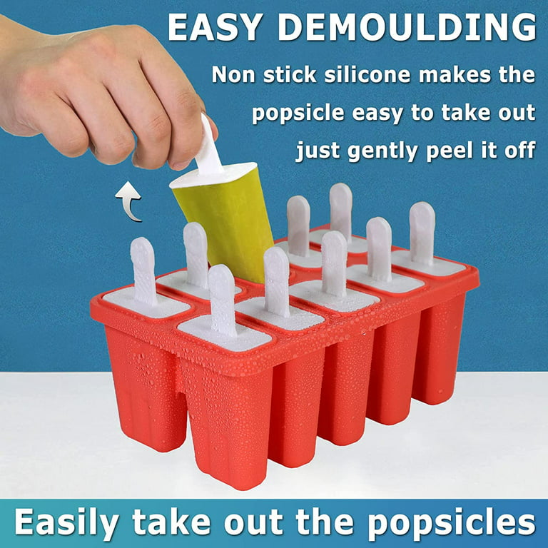 Helistar Popsicle Molds 10 Pieces DIY Reusable Silicone Ice Pop Molds Easy Release Ice Pop Maker with 14 Reusable Popsicle Sticks Silicone Funnel
