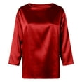 thumbnail image 6 of GEWSEY Womens Satin Silk 3/4 Length Sleeve Tunic Tops Trendy Silky Round Neck Business Casual Shirt Dressy Blouses (Red, M), 6 of 9