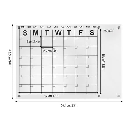 Acrylic Wall Calendar Chalkboard Reusable Dry Erase Board Monthly Plan 23"x16"