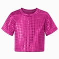 thumbnail image 2 of Baby Girl Clothes Sequin Glitter Short Sleeve Top Toddler Girl Summer Clothes Party Dance Hot Pink 10-12 Years, 2 of 3
