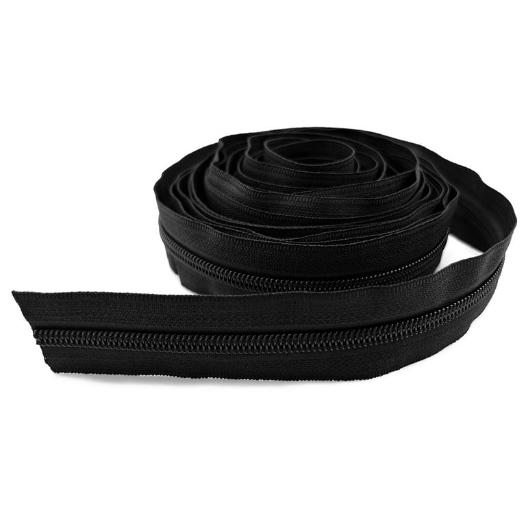 Black Nylon Coil Zipper (#5 Size) with White Tape & Black Metal Pulls -  Zipper by the Yard - Nylon Coil Zipper - Metallic Zipper
