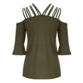 thumbnail image 4 of Womens Spaghetti Straps Cold Shoulder Shirts Casual Half Sleeve Tops, Green,XL, 4 of 5