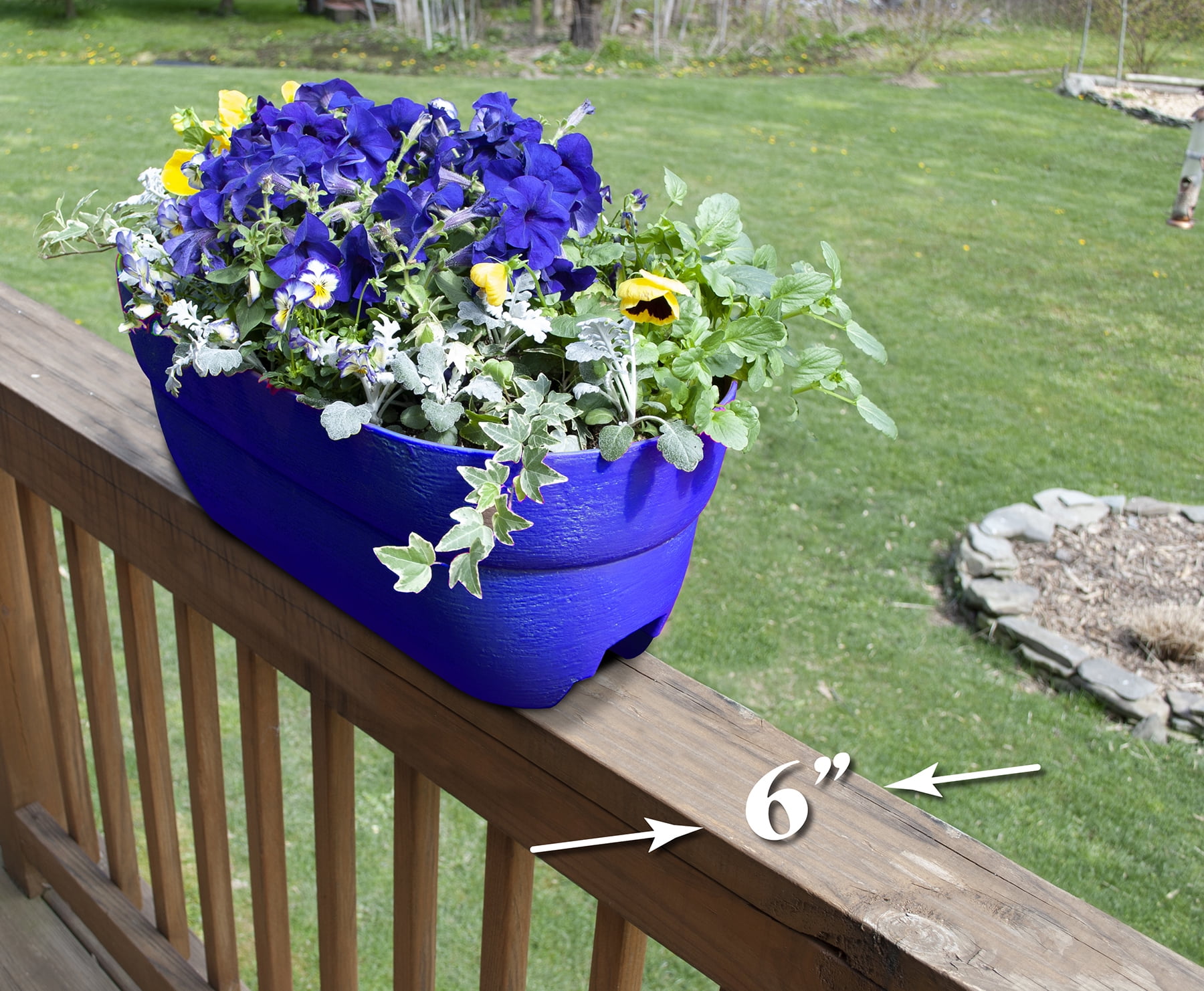 Bloomers Railing Planter with Drainage Holes – 24" Weatherproof Resin Planter – Cobalt Blue