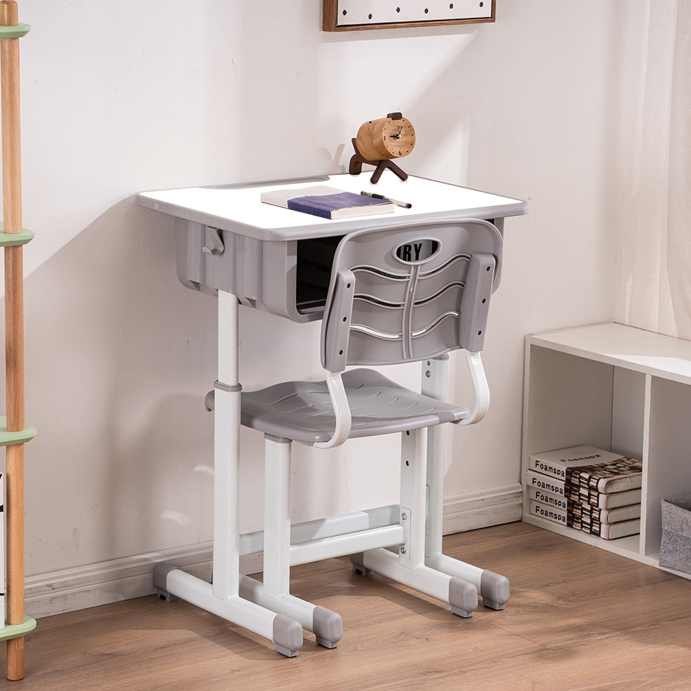 Adjustable Students Children Desk And Chairs Set White