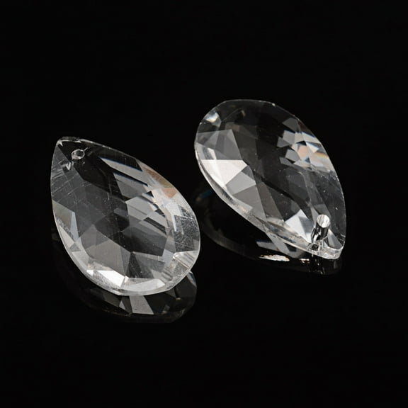 10pc Faceted Teardrop Transparent Glass Pendants Clear 28x17x9mm Hole: 1.5mm
