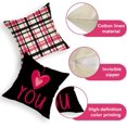 thumbnail image 3 of Valentine''s Day Red Hearts Decorative Throw Pillow Covers 18 x 18 Set of 4, Black Stripes Plaid Be Mine Love You Cushion Case Decor, Anniversary Wedding Holiday Home Decoration for Sofa Couch, 3 of 5