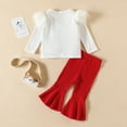 thumbnail image 6 of Youmylove Two Piece Girls Outfits Toddler Girls Long Sleeve Solid Ribbed T Shirt Tops Bell Bottoms Flare Pants Outfits, 6 of 9