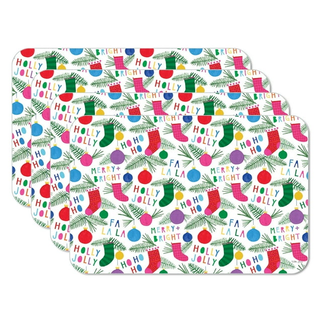 CounterArt "Colorful Christmas" 4Pack Reversible Flexible Plastic Tabletop Placemats