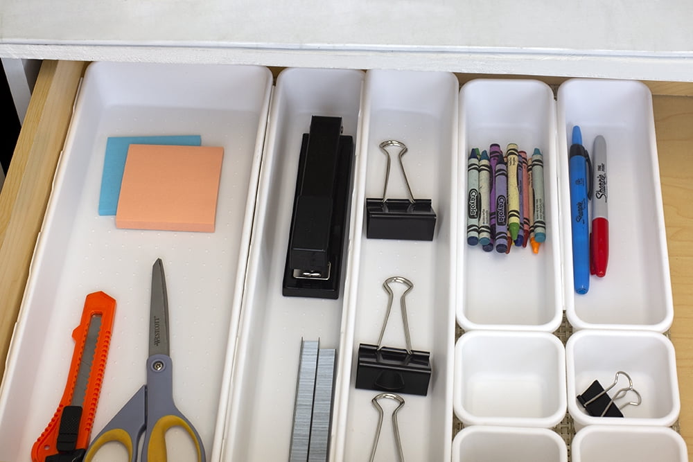 9 Piece Interlocking Plastic Drawer Organizer, White