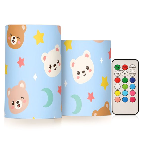 Bear Flameless Candles Flickering with Remote and Timer Battery Operated LED Pillar Candle Set of 2