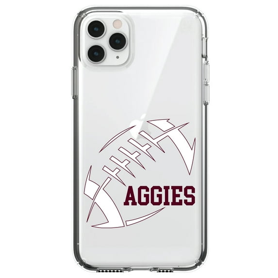 DistinctInk Clear Shockproof Hybrid Case for iPhone 13 PRO (6.1" Screen) - TPU Bumper, Acrylic Back, Tempered Glass Screen Protector - Aggies Football - Maroon, White