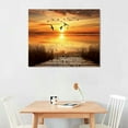 thumbnail image 2 of Nawypu Wall Art Lake Sunset Canvas Art Autumn Nature Picture Dock Wooden Bridge Reeds Birds Flying Shore Dusk Contemporary Artwork for Bedroom Decoration Home Kitchen Office Wall Decor 20x16 inch, 2 of 4