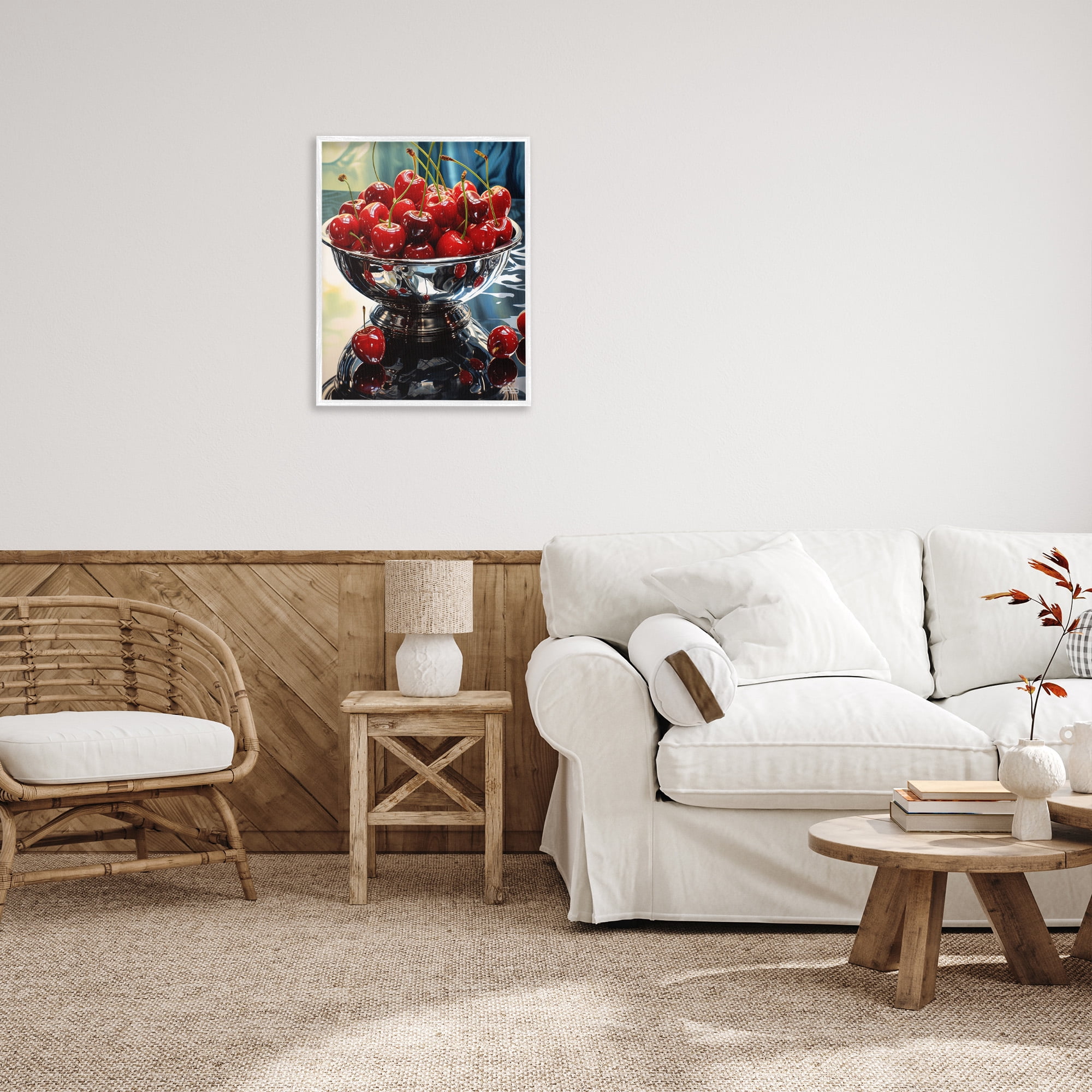 Stupell Industries Bowl of Cherries Reflection Food & Beverage Painting White Framed Art Print Wall Art, 24 x 30