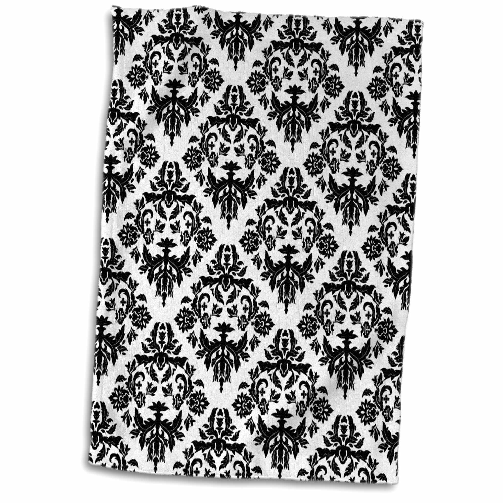 3dRose Black and White Damask 2 Towel, 15 by 22inch