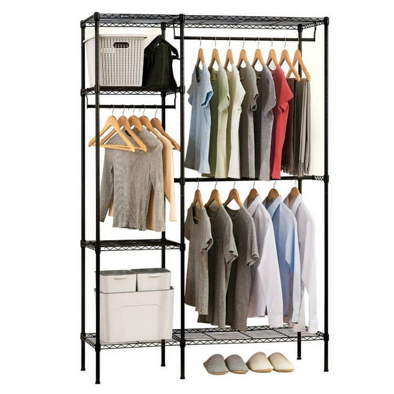 Zimtown Freestanding Closet System Storage Organizer Shelves Kit Expandable  Heavy Duty Garment Rack Wardrobes Hanging Clothes Rack Metal Silver