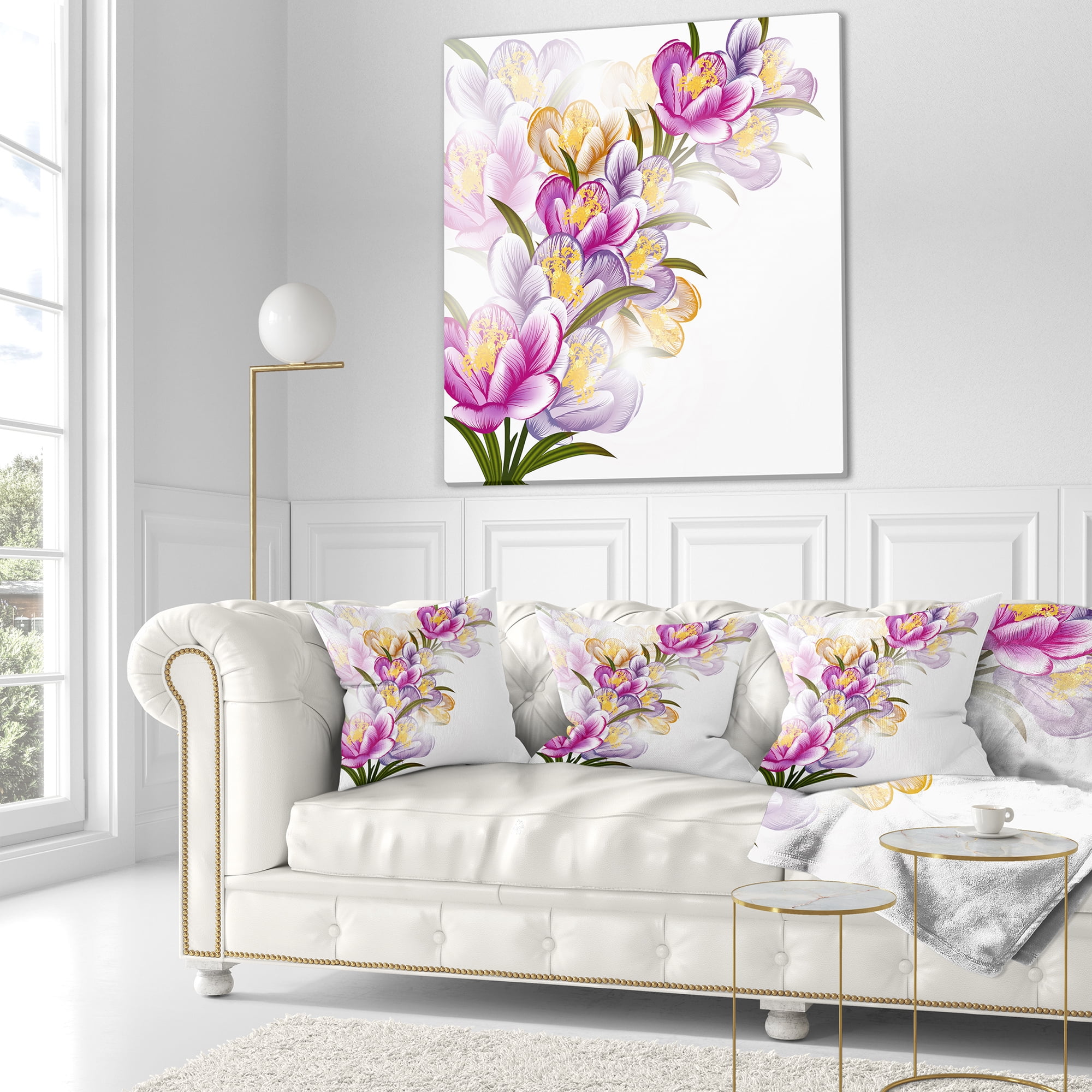 Designart Vector Purple Flowers - Floral Throw Pillow - 18x18