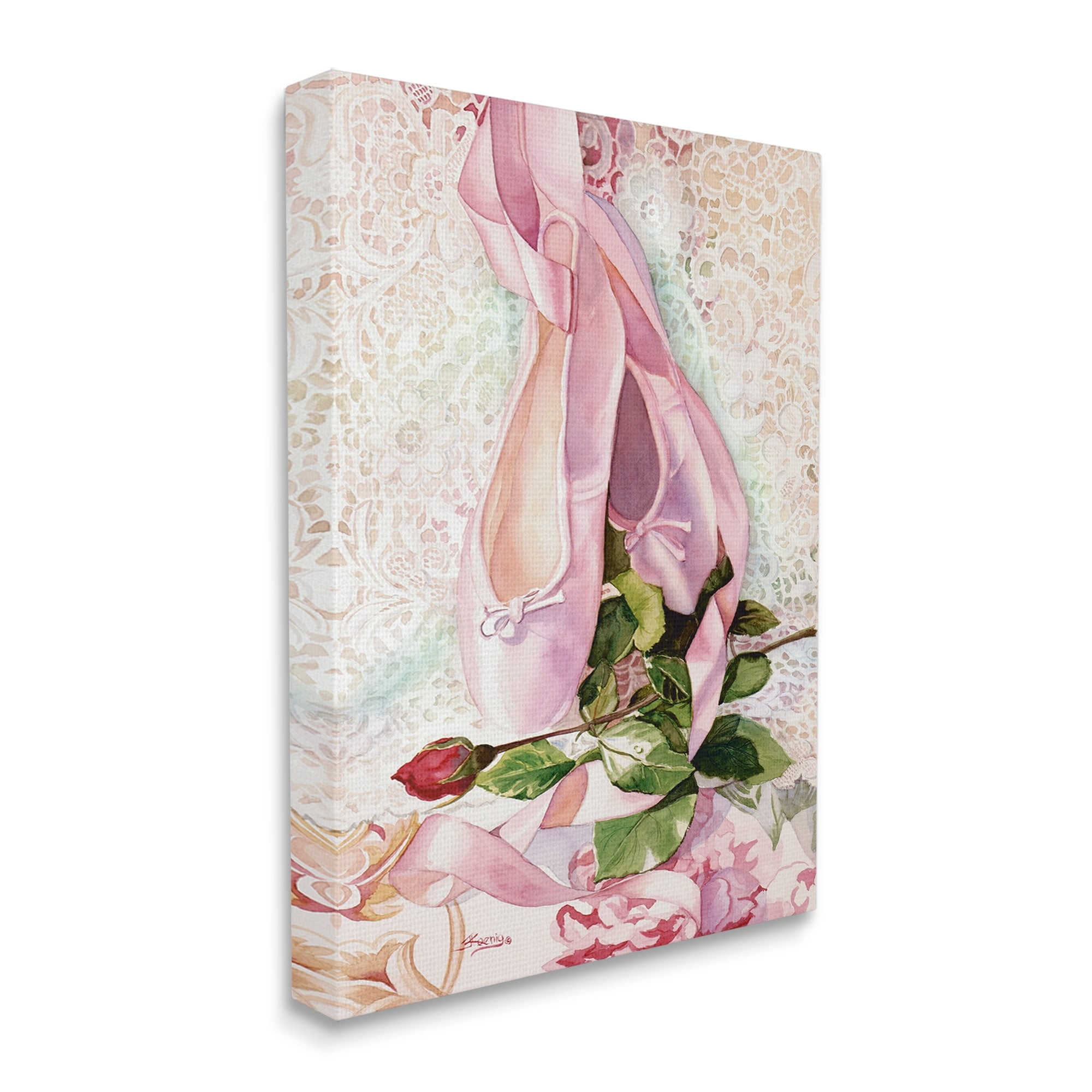 Stupell Ballet Dance Shoes Lace Pattern Sports Painting Gallery Wrapped Canvas Print Wall Art