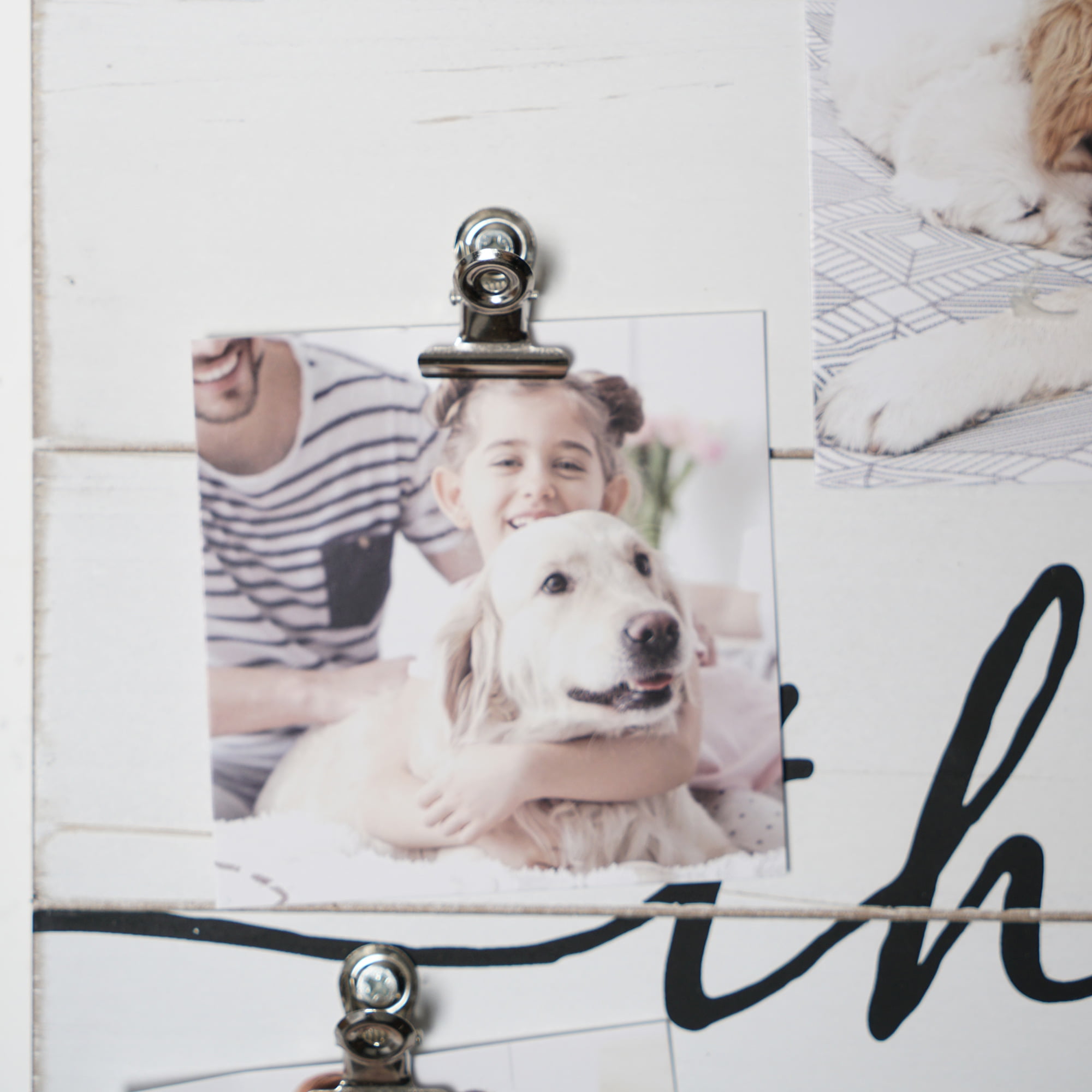 This is Us White Wood Plank Photo Collage Clock with Picture Clip - 20" x 20"