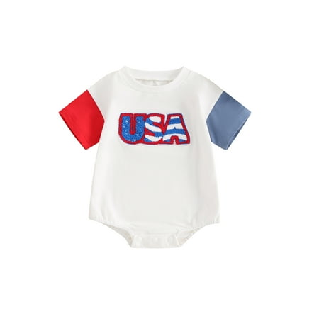 

ESASSALY Baby Girls Boys Romper Short Sleeve Embroidery Letters Bodysuit