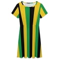 thumbnail image 3 of Black Yellow Green Stripes Women's Dress Short Sleeve Summer Sundress Summer Women Clothes, 3 of 7