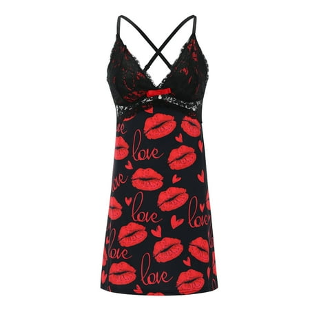 CZSCPDAW Lingerie For Women Sexy Lace Plus Size Underwear Pajamas Lingerie For Women V Neck Sexy Exotic Open Front Negligee Women Valentine Printing Sexy Nightdress Lace Sleepwear Pajamas