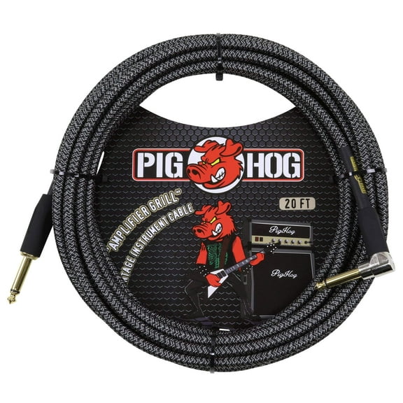 Pig Hog PCH20AGR Right-Angle 1/4" to 1/4" Amplifier Grill Guitar Instrument Cable, 20 Feet